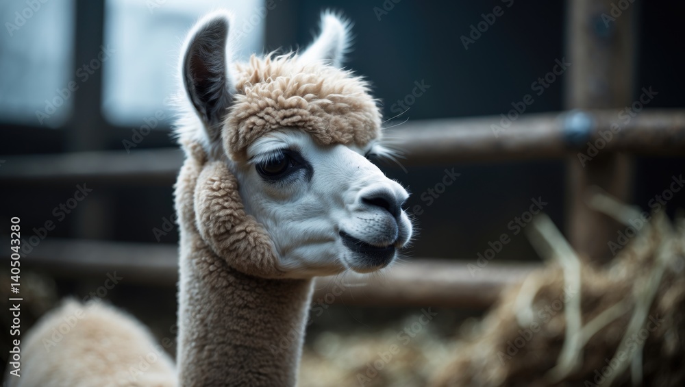 Obraz premium Detailed view of an alpaca during a show