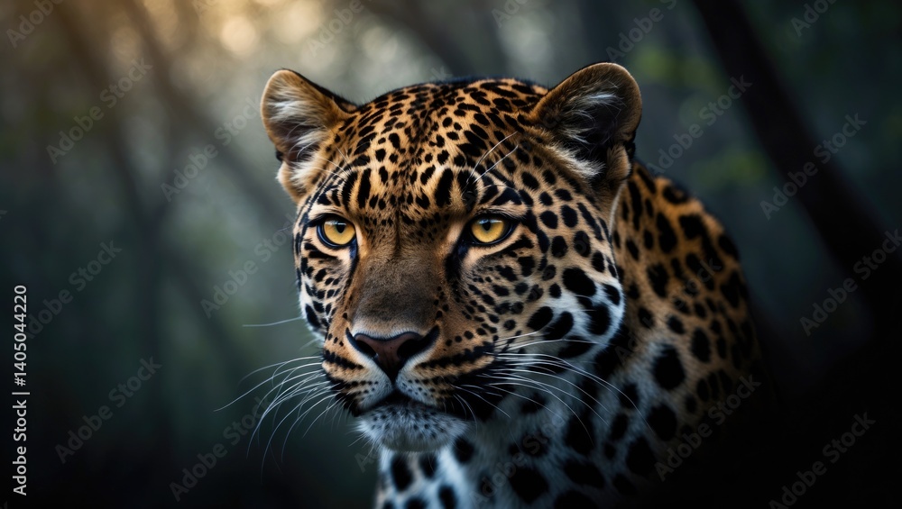 Fototapeta premium Portrait of a Leopard Against a Black Background