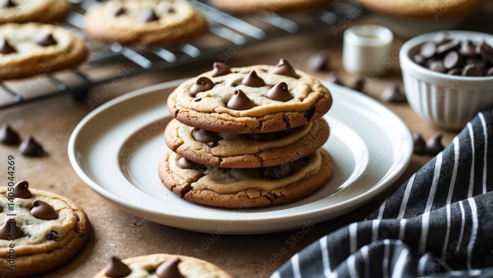 Close-up view of newly baked cookies on a dish. Close-up view of newly baked cookies on a dish.