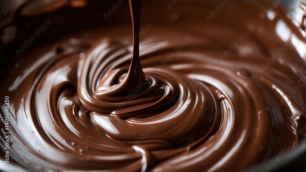 Full Macro Image of Melted Chocolate Being Stirred | Rich Texture and Glossy Swirls in 4K Full Macro Image of Melted Chocolate Being Stirred | Rich Texture and Glossy Swirls in 4K