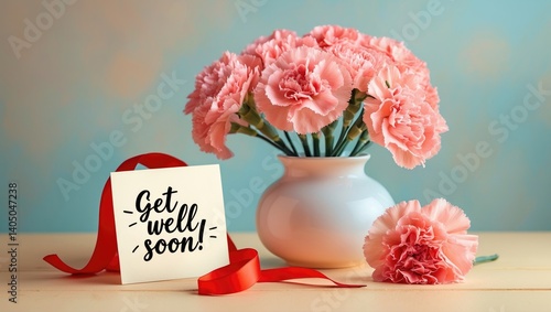 Wishing you a speedy recovery with carnations in a vase