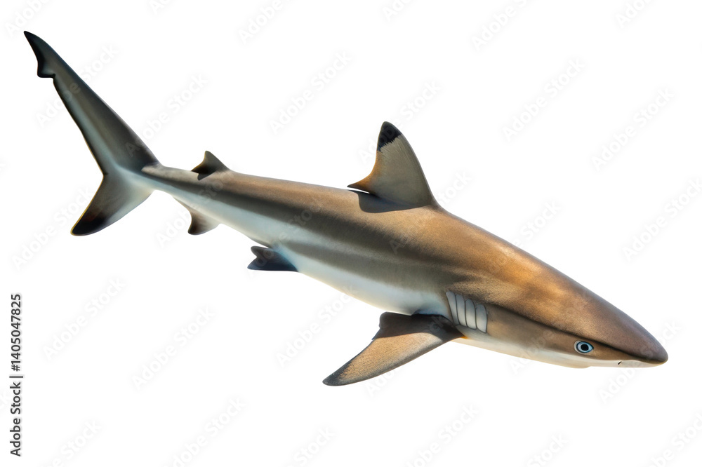 Fototapeta premium Swimmer gliding through clear ocean water showcasing a vibrant shark in its natural habitat during daytime hours