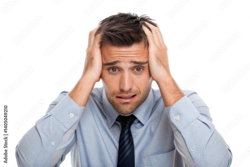 Stressful business man expressing frustration while holding head Stressful business man expressing frustration while holding head