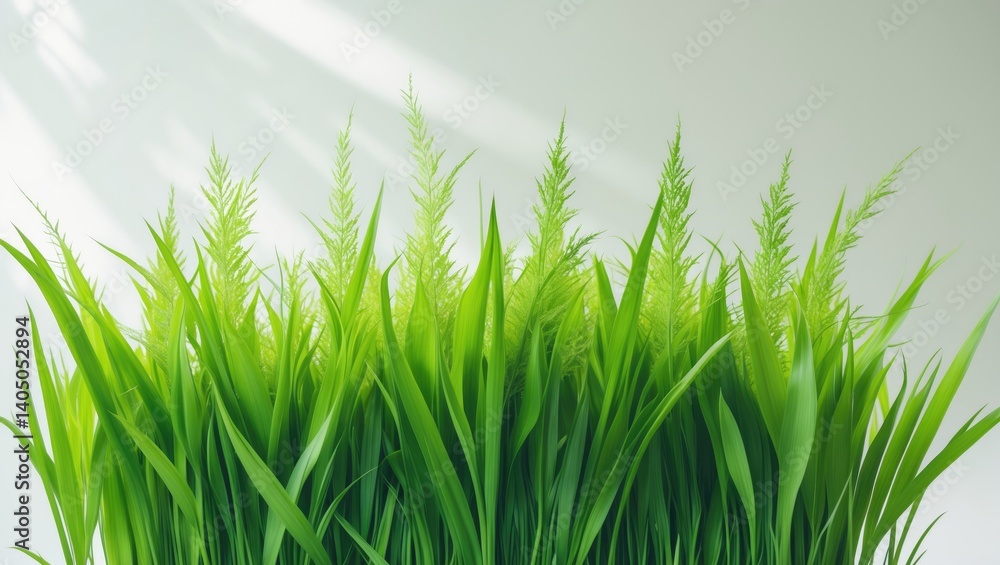 Obraz premium Tall blades of green grass set against a backdrop.