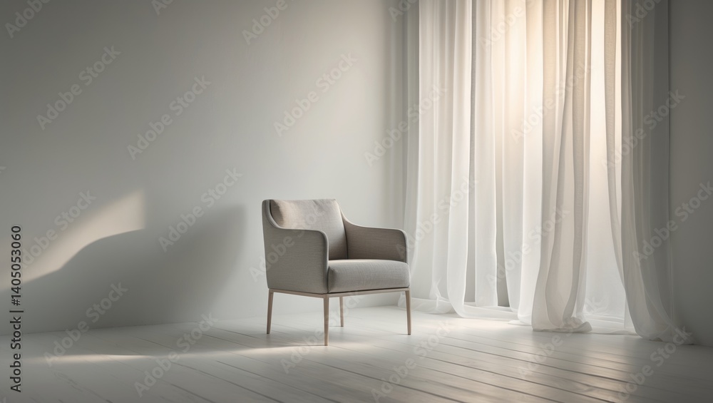empty white room featuring a gray chair empty white room featuring a gray chair