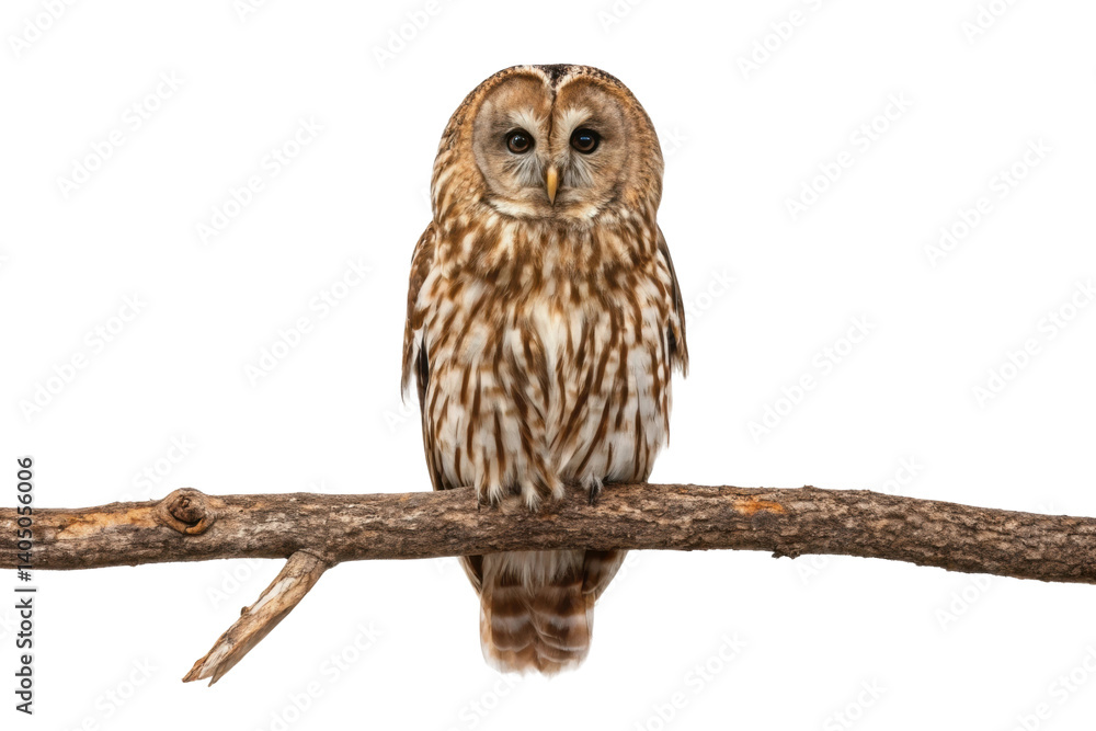 Obraz premium Majestic owl perched on a branch in a natural setting showcasing its striking plumage and unique features for wildlife enthusiasts and nature lovers