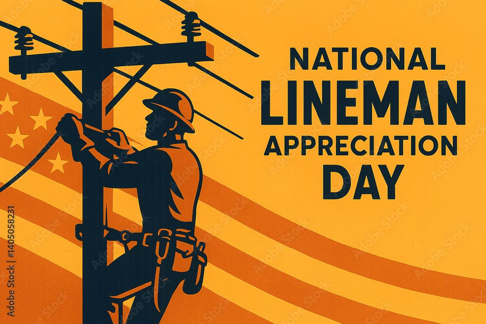 Obraz premium illustration for “National Lineman Appreciation Day” showing a lineman working on power lines, symbolizing hard work and service.