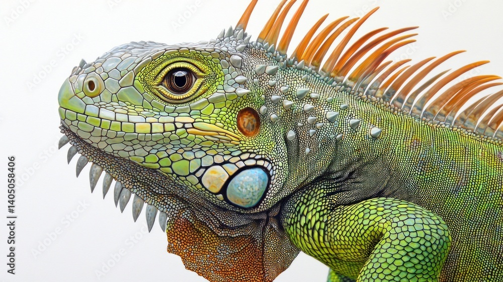 Fototapeta premium Close-up portrait of a vibrant green iguana.