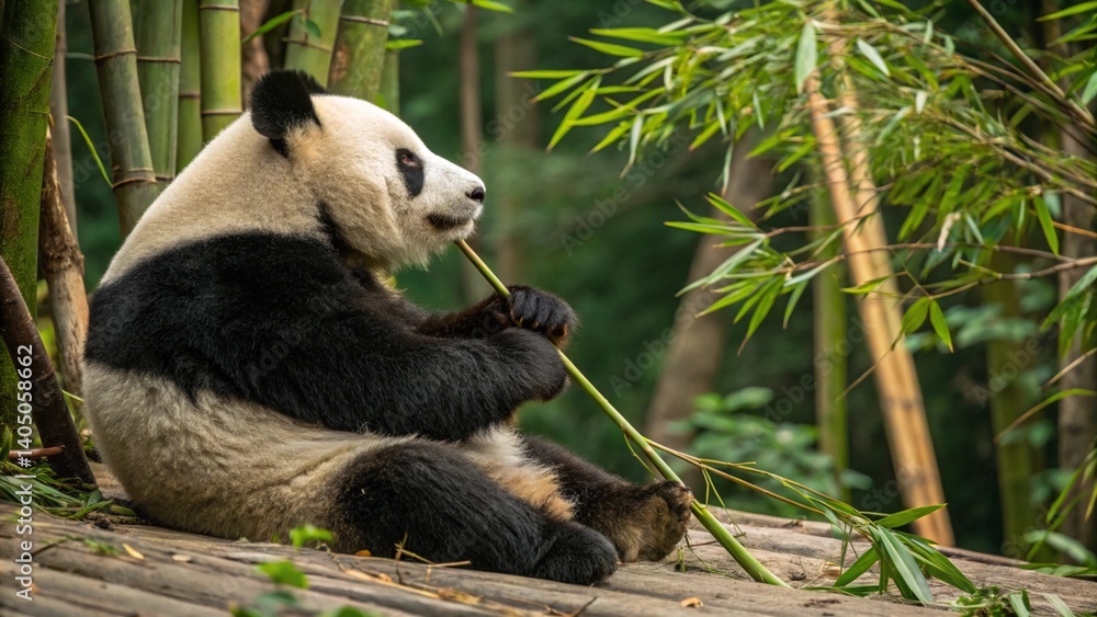 Fototapeta premium giant panda eating bamboo