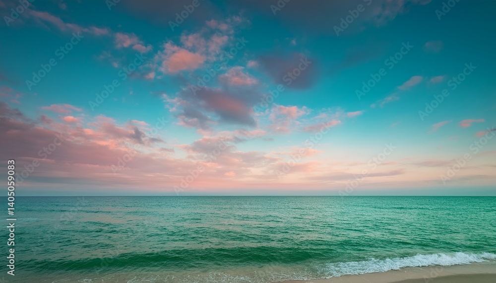 Fototapeta premium Sky GreenPink Cloud BackgroundSunset horizon pastel blue green gradient in evening AutumnNature Winter morning sunrise skyClear Sky over sea beach in winterAutumn