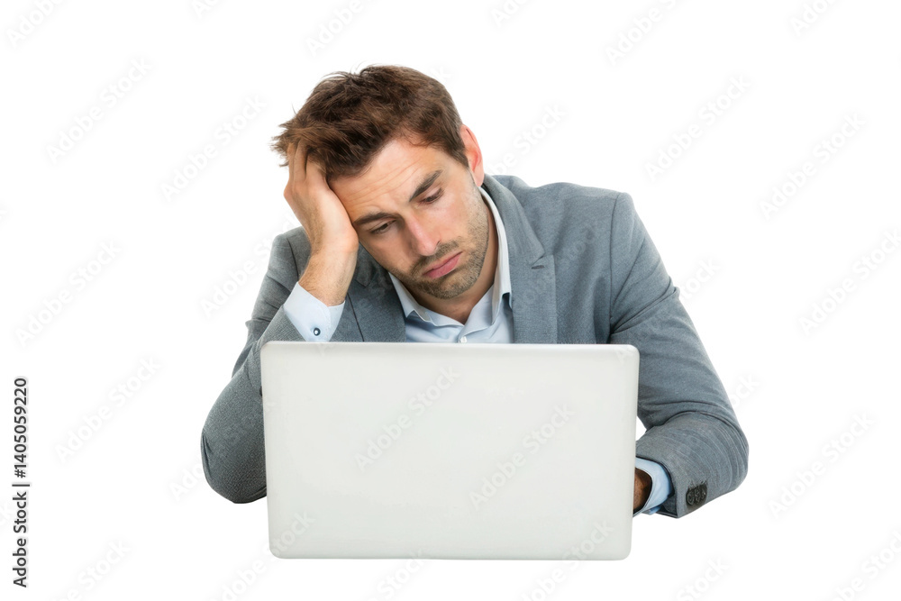 Man feeling frustrated while working on laptop in office setting Man feeling frustrated while working on laptop in office setting