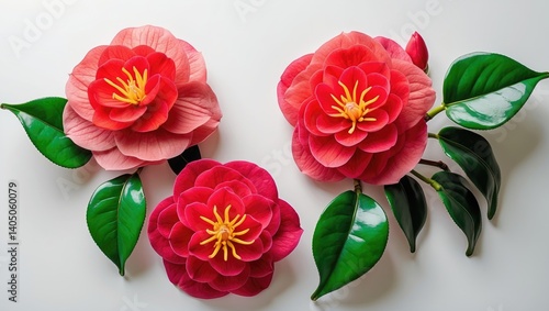 Wallpaper Mural camellia blooms set against a backdrop Torontodigital.ca