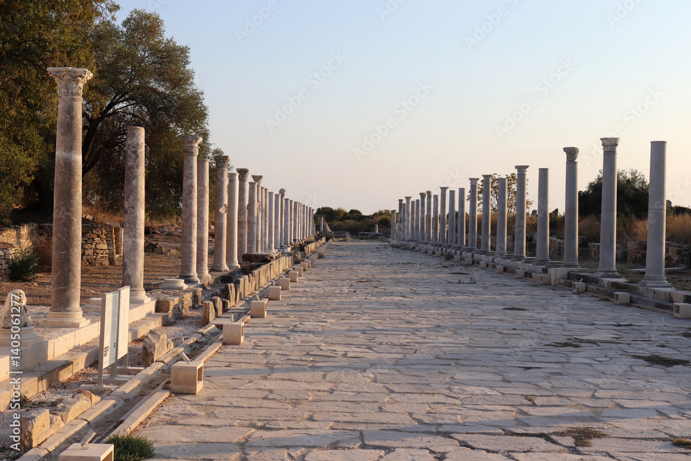Obraz premium Ancient ruins of agora and streets in the ancient city of Side
