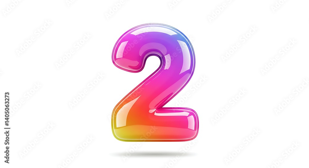 Vibrant 3D Iridescent Number 2 in Colorful Balloon Style Vibrant 3D Iridescent Number 2 in Colorful Balloon Style