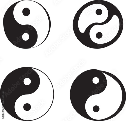 Four Yin Yang Symbols on White Background