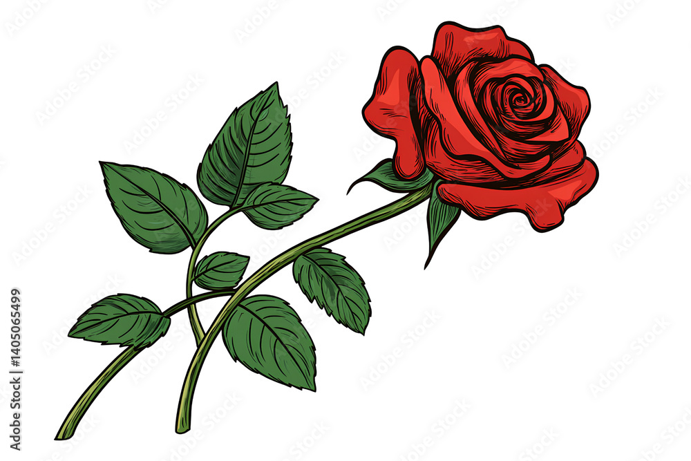 Fototapeta premium Vintage red rose illustration with no shadow around the edges, with a transparent background