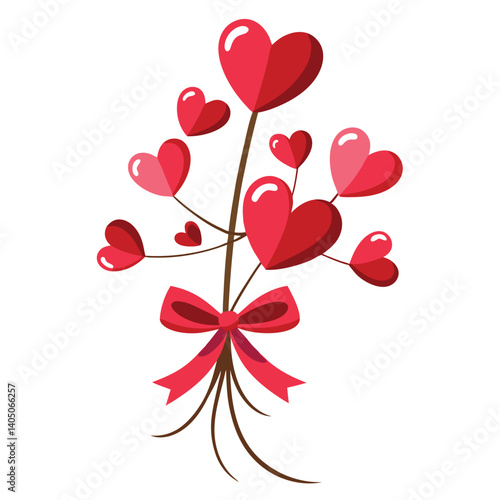 Beautiful red hearts hanging on a rope with sweet ribbon accents