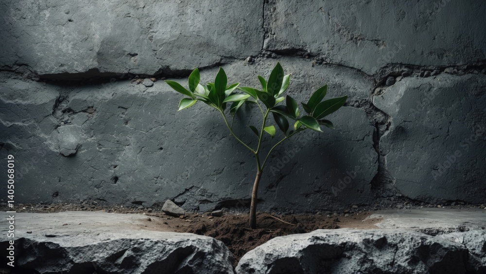 © CryptoCanvas - A recently planted tree is positioned with its back against a wall © CryptoCanvas - A recently planted tree is positioned with its back against a wall