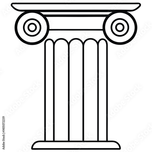 Ancient Greek ionic column with spiral volutes in clean vector style