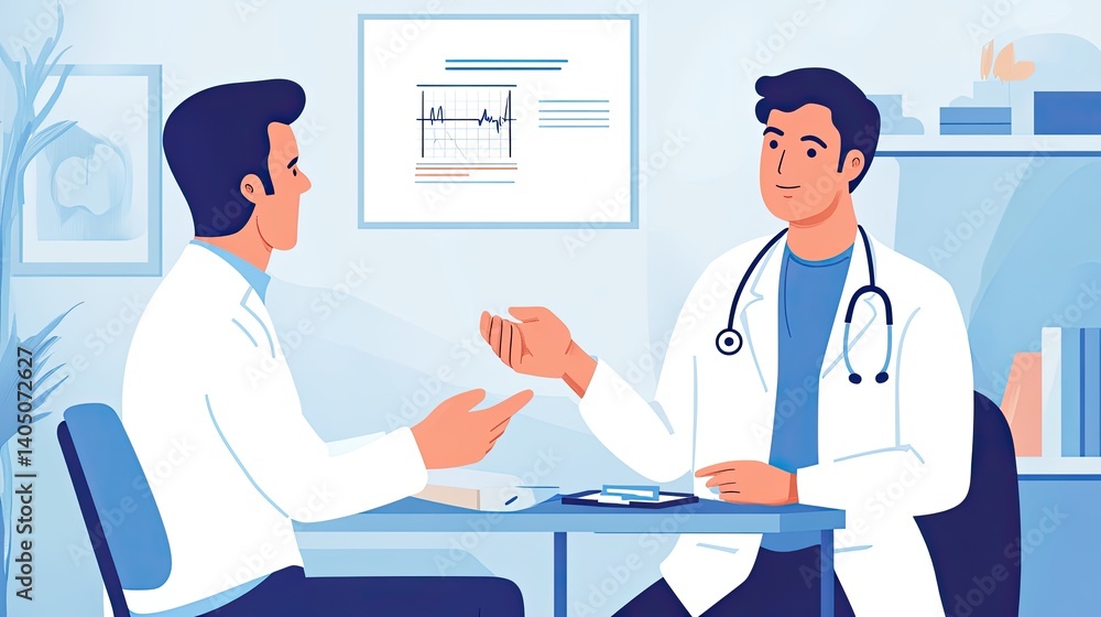 Fototapeta premium Doctor Consults Patient in Modern Medical Office with Charts