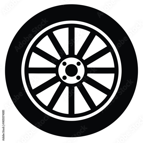 Bus tire icon in flat style with simple details for vehicle graphics