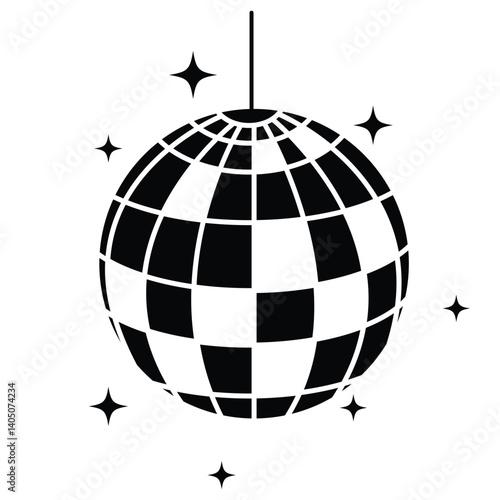 Disco ball with stars icon, disco ball sign vector. Mirror disco ball with glitters icon. Dance music party discoball. vector illustration. 