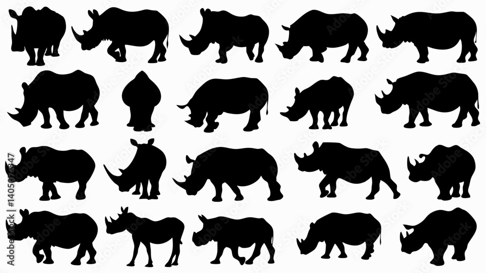 Fototapeta premium set of rhinoceros silhouette vector on white background