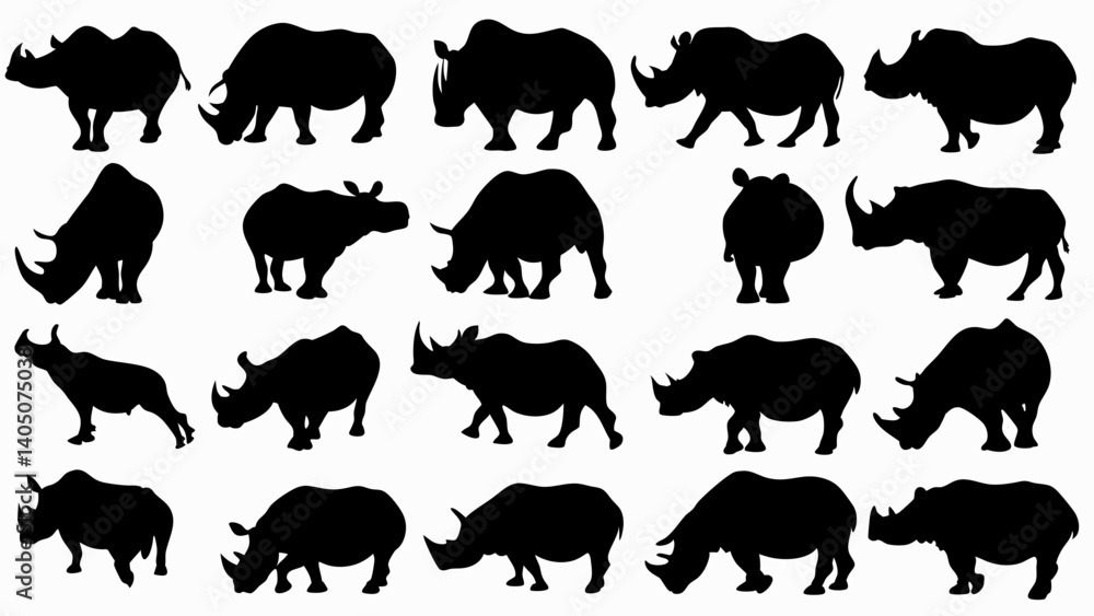 Fototapeta premium set of rhinoceros silhouette vector on white background