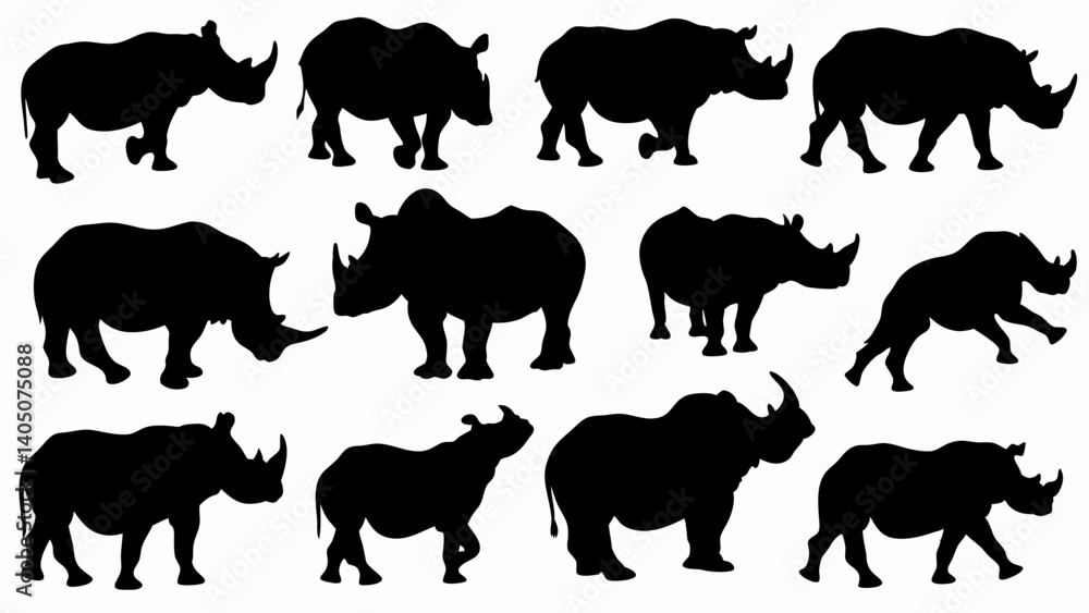 Obraz premium set of rhinoceros silhouette vector on white background