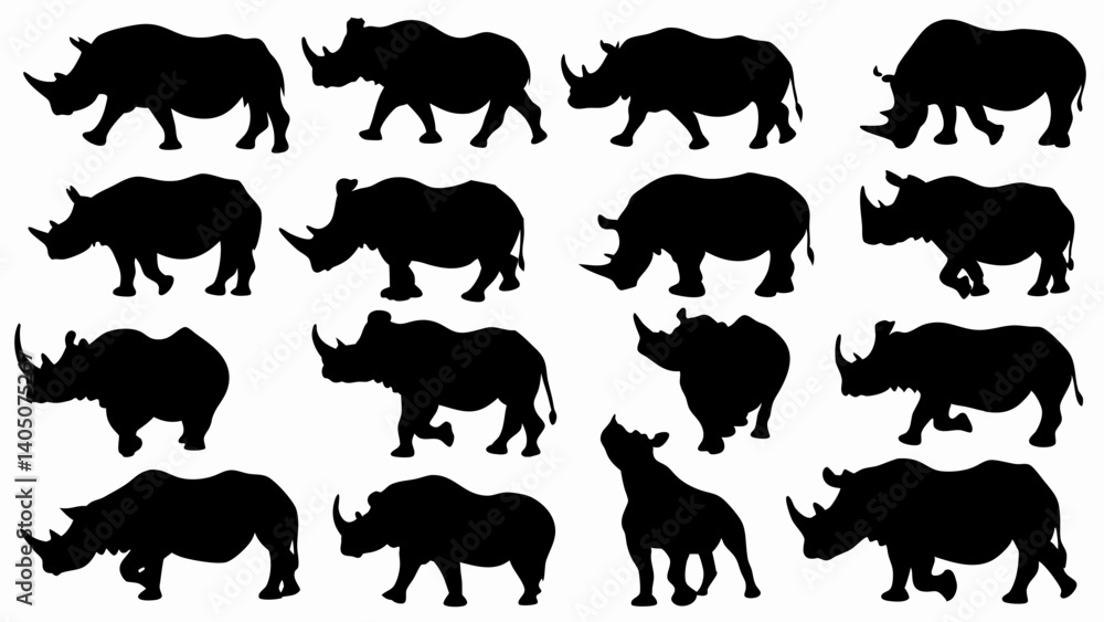 Obraz premium set of rhinoceros silhouette vector on white background