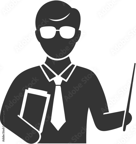 Engaging Educator:  Teacher with Pointer, Book, and Tie, Ready to Inspire Students. study smart tutor