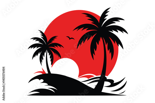 tropical island with palm tree vector illustration
