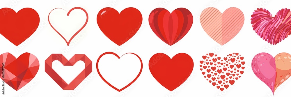Heart's Diverse Design: A collection of hearts in various styles and designs showcases the diverse forms of love and affection. Symbolizing emotion, affection, and care. Heart's Diverse Design: A collection of hearts in various styles and designs showcases the diverse forms of love and affection. Symbolizing emotion, affection, and care.