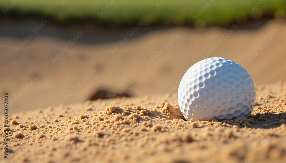 Golf Ball in Sand Bunker with Textured Raked Sand for Sports Blogs, Golfing Websites, Instructional Guides, and Leisure Activities Golf Ball in Sand Bunker with Textured Raked Sand for Sports Blogs, Golfing Websites, Instructional Guides, and Leisure Activities