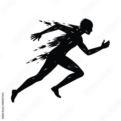 A human running from paint strokes on white background.