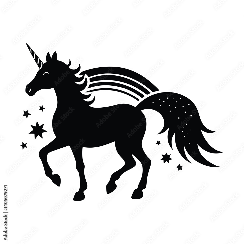 Obraz premium A unicorn silhouette in a rainbow splash on white background