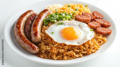 Wallpaper Mural Delicious Breakfast Plate with Sausages, Egg, Rice, and Vegetables Torontodigital.ca