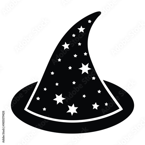 A wizard hat filled with stars on white background