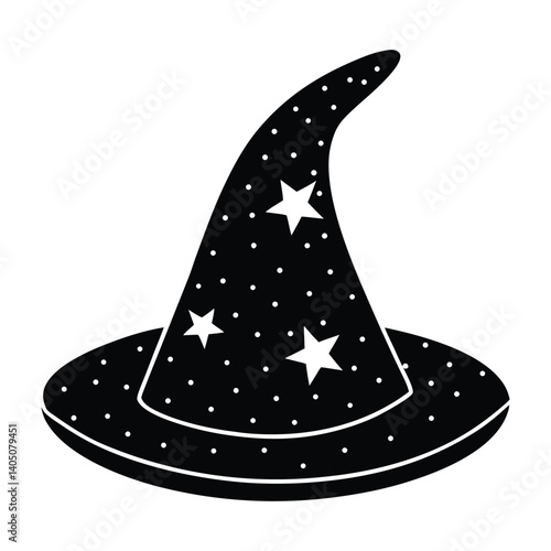 A wizard hat filled with stars on white background.