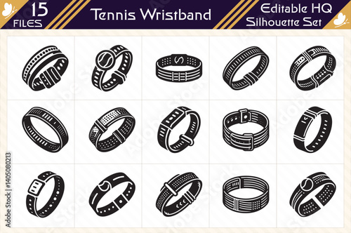 Black Silhouette of Tennis Wristbands Set Collection for Sports Accessories and Athletic Wear Design Elements