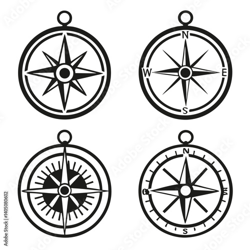 Navigation compass symbol vector in black on white