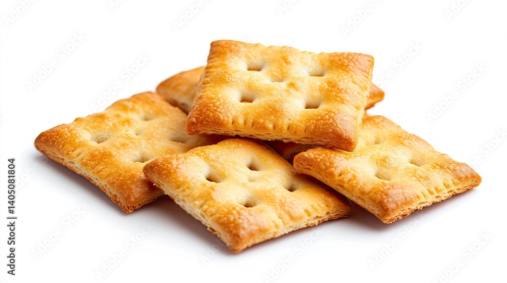 Fototapeta premium Freshly Baked Crispy Crackers on a White Background Display
