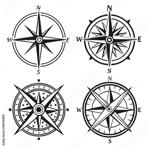 Essential compass icons set for exploration and tracking