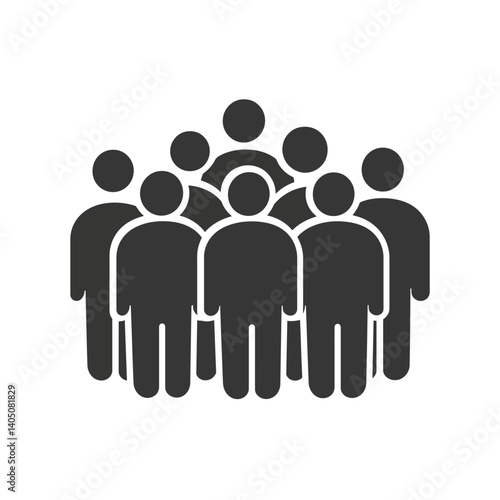 Simple black silhouette icon of a large group or crowd of people. Represents community, gathering, social event, and a large number of individuals.