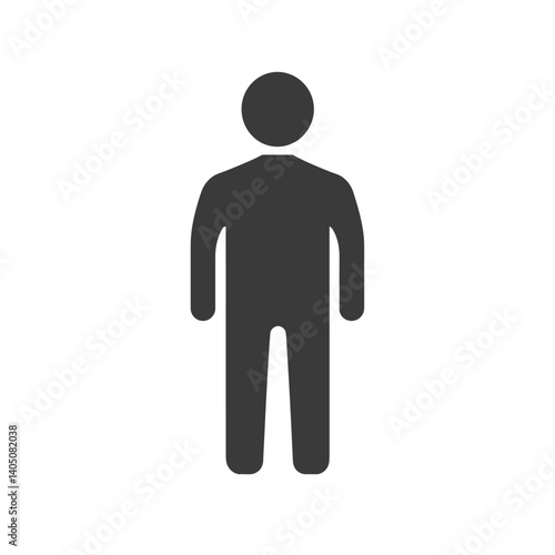 Simple black silhouette icon of a standing person. Represents a generic individual, user, or symbol for people.