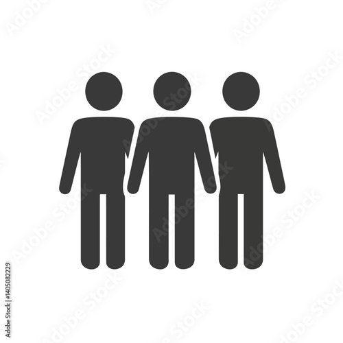 Simple black silhouette icon of a group of three people standing together. Represents teamwork, community, collaboration, and social gathering.