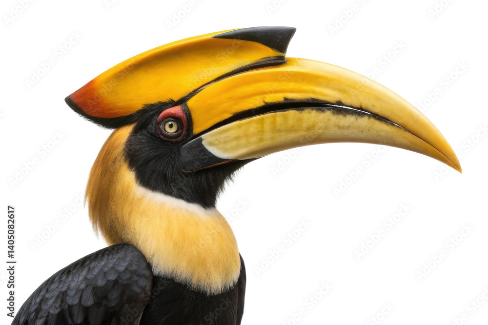 Obraz premium Vibrant hornbill bird with a striking yellow crest showcasing its unique features and beauty