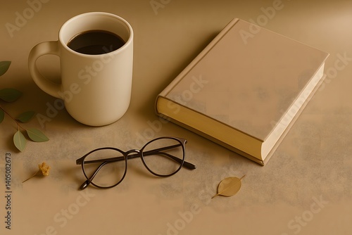 Wallpaper Mural A cozy and inviting setup featuring a warm cup of coffee, an open book, and stylish glasses, perfect for a relaxing moment. Ideal for lifestyle, reading, and wellness themes Torontodigital.ca