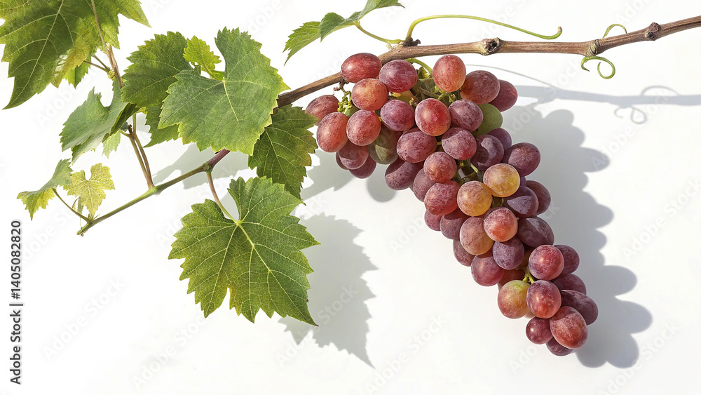 Obraz premium image of a grape cluster on vine white Background