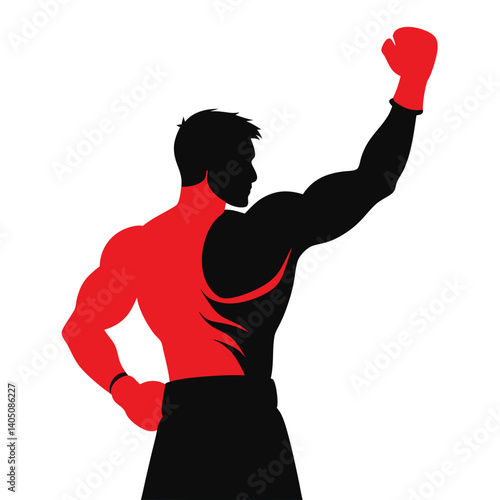 realistic silhouette of a boxer saluting the crowd, one hand raised, confident pose vector illustration